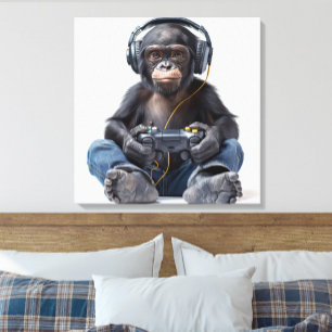 Leinwand Gamer Chimp Funny Animal Art für Kinder