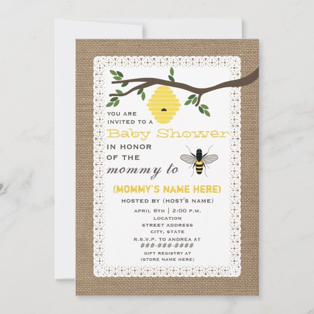 Leinwand-inspirierte Honig-Bienen-Themed Einladung (Vorderseite)