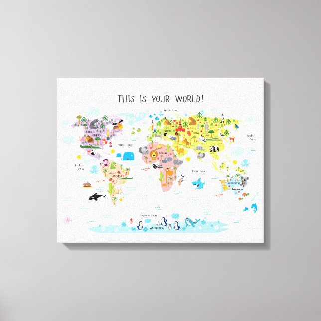 Leinwand Kinder Weltkarte Kinderzimmer (Vorderseite)
