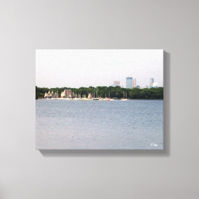 LEINWAND: Lake Harriet Parkway & Mpls, Skyline, MN Leinwanddruck (Vorderseite)