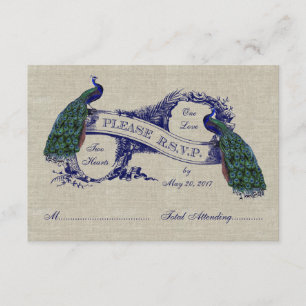 Leinwand-Leinenpfau-rustikale Hochzeit UAWG-KARTE RSVP Karte