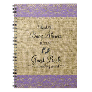 Leinwand-lila Spitze-Bild-Baby-Duschen-Gast-Buch Notizblock