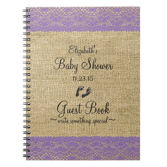 Leinwand-lila Spitze-Bild-Baby-Duschen-Gast-Buch Notizblock (Vorderseite)