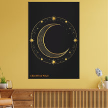 Leinwand Luxus Schwarz Gold Himmelskörper Mond Kun