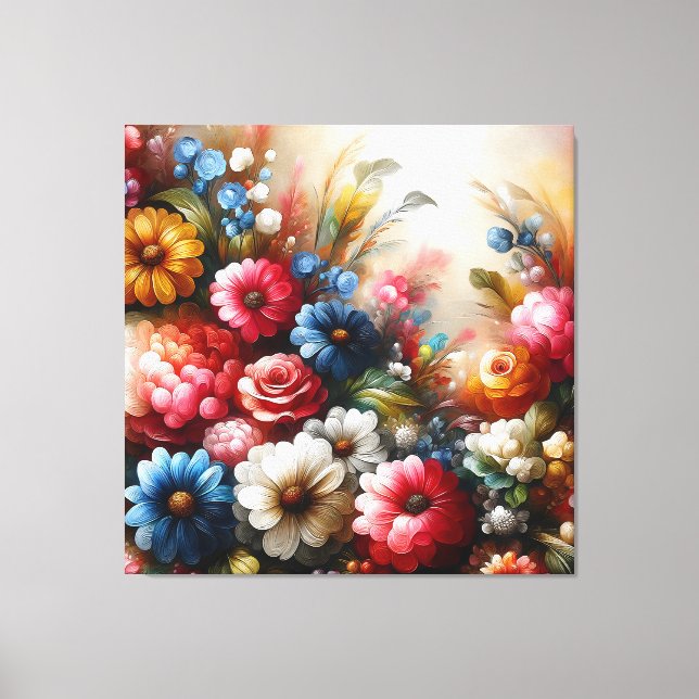 Leinwand mit Blumenmuster in Rot-Blau-Weiß-Blume (Vorderseite)