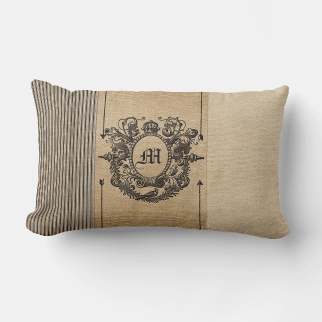 Leinwand-Monogramm-Vintage Art Lendenkissen (Vorderseite)
