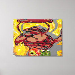 Leinwand Stillleben : Tee Wasserkocher mit Obst