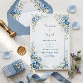 Leinwand Texturiert Blau Gold Rose Verzierte Umran Einladung