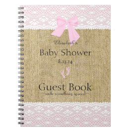 Leinwand-und Spitze-Bild-Rosa-Babyparty-Gast-Buch Notizblock
