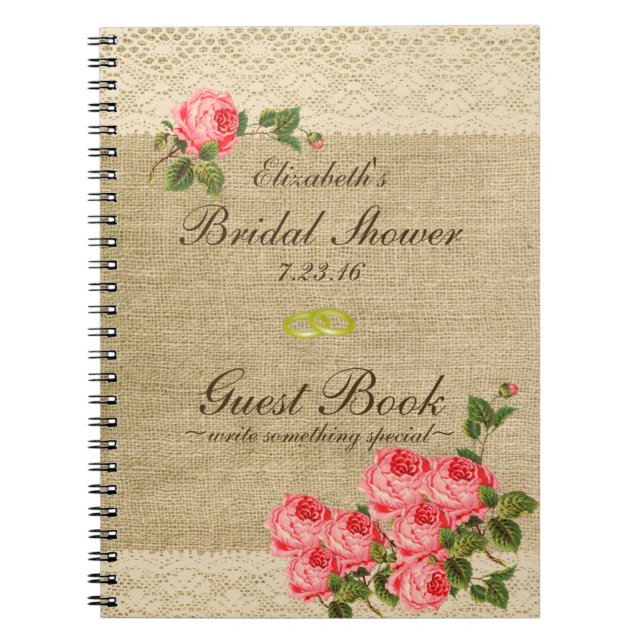 Leinwand-und Spitze-Druck-Brautparty-Gast-Buch Notizblock (Vorderseite)