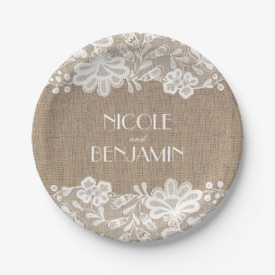 Leinwand und Spitze-elegante mit Blumenhochzeit Pappteller