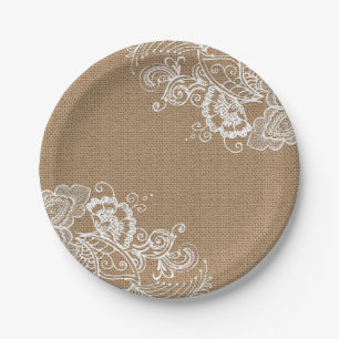 Leinwand-und Spitze-Shabby Chic-Papier-Teller Pappteller