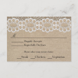 Leinwand und Vintages Spitze-Shabby Chic-Hochzeit RSVP Karte