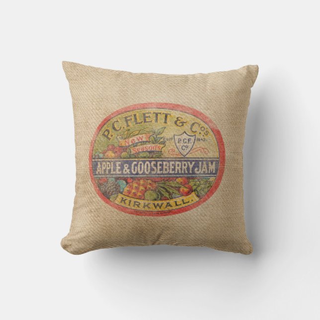 Leinwand-Vintage Stachelbeermarmeladen-Anzeige Kissen (Vorderseite)