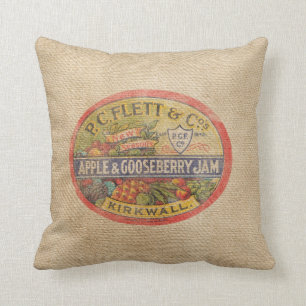 Leinwand-Vintage Stachelbeermarmeladen-Anzeige Kissen