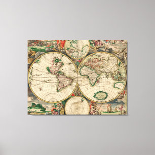 Leinwand Vintage Weltkarte 1689