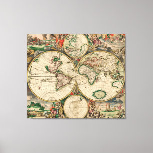 Leinwand Vintage Weltkarte 1689
