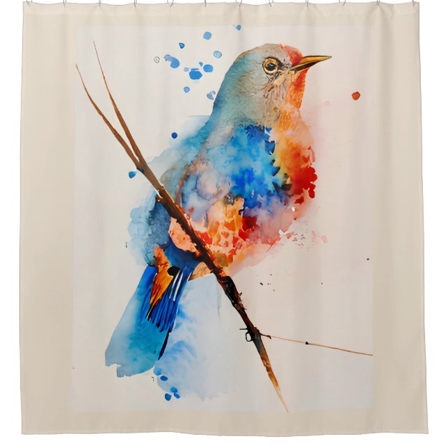 Leinwand Wasserfarben Bird Malerei Duschvorhang (Vorderseite)