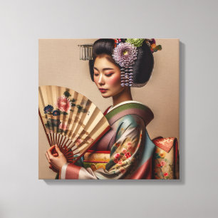 Leinwanddruck (Geisha und Fächer)