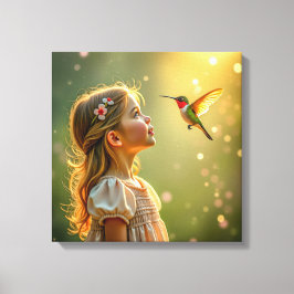 Leinwanddruck (kleines Mädchen und Kolibri-2)