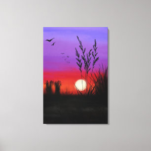 Leinwanddruck See Sonnenuntergang Kunst Wasserfarb