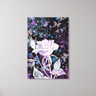 Leinwanddruck Winterrose und Schmetterlinge