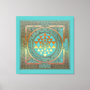 Leinwandyoga manala chakra Goldsymboltürkis Leinwanddruck