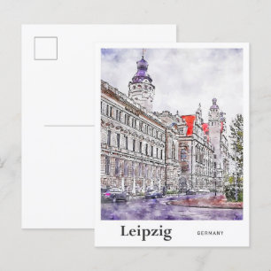 Leipzig Deutschland Reise Wasserfarbe Handgezeichn Postkarte