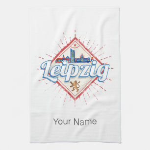 Leipzig Deutschland Sachsen Retro Skyline Vintag Geschirrtuch