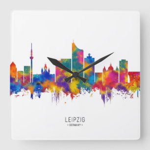 Leipzig Deutschland Skyline Quadratische Wanduhr