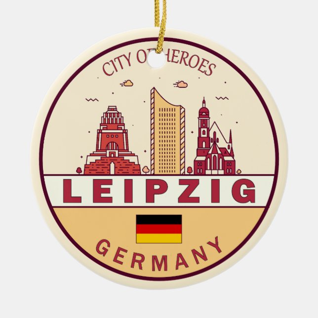 Leipzig Germany City Skyline Emblem Keramik Ornament (Vorne)