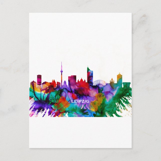 Leipzig Skyline Feiertagspostkarte (Vorderseite)