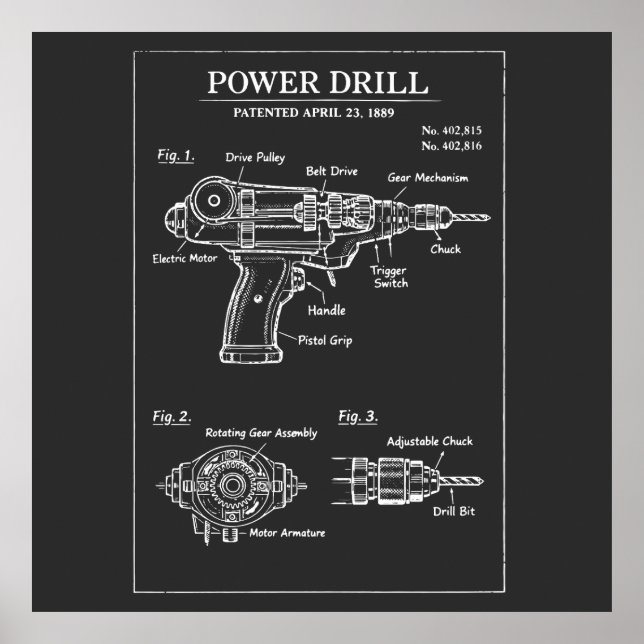 Leistungsbohrer-Patent-Blueprint Poster (Vorne)
