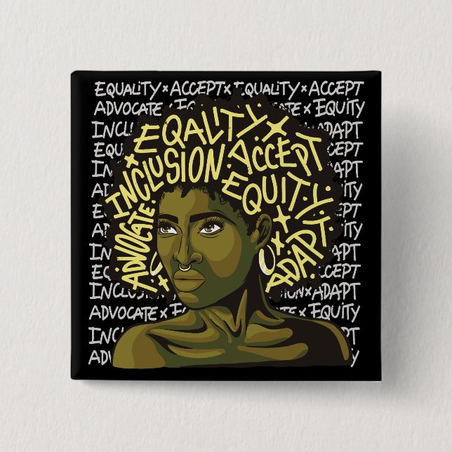 Leistungsstarke Afro Art über Equity und Inklusion Button (Vorderseite)