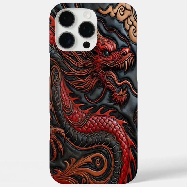 Leistungsstarke Rote Drachen Carving Art iPhone 16 Pro Max Hülle (Rückseite)