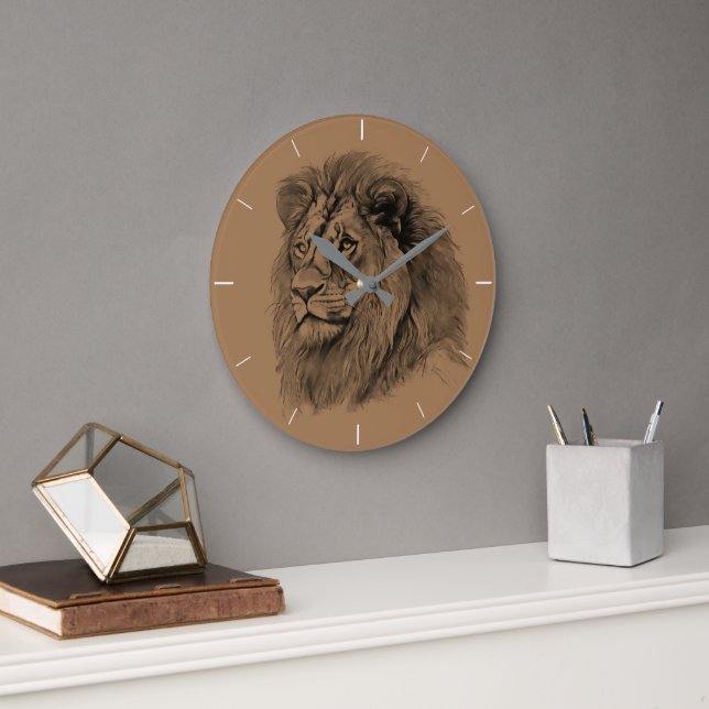 Leistungsstarkes Löwenportrait Große Wanduhr (Büro)