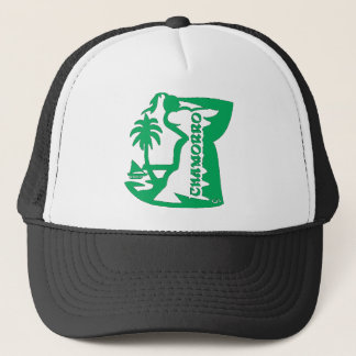 Leiter, der einen latte Stein hält. Guam-Dichtung Truckerkappe