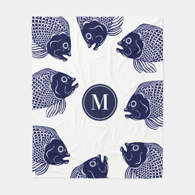 Leiter der Nautic Navy Blue Fish| Personalisiert Fleecedecke (Vorderseite)