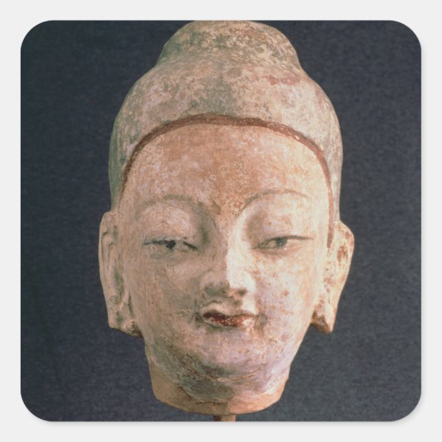 Leiter einer Buddha-Statue aus Bezeklik Quadratischer Aufkleber (Vorderseite)