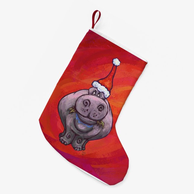 Leiter und Schwanz Festivals Hippo auf Rot Kleiner Weihnachtsstrumpf (Vorderansicht (hängend))