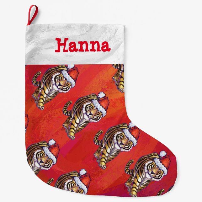 Leiter und Schwanz Tiger Muster Weihnachten Großer Weihnachtsstrumpf (Vorderseite)