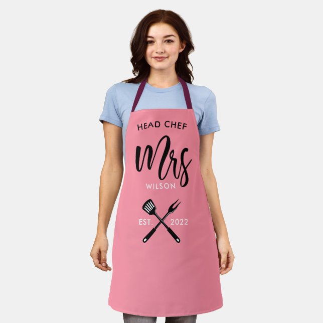 Leiterin des Koch Mrs.Year Established Lmon Pink Schürze (Getragen)