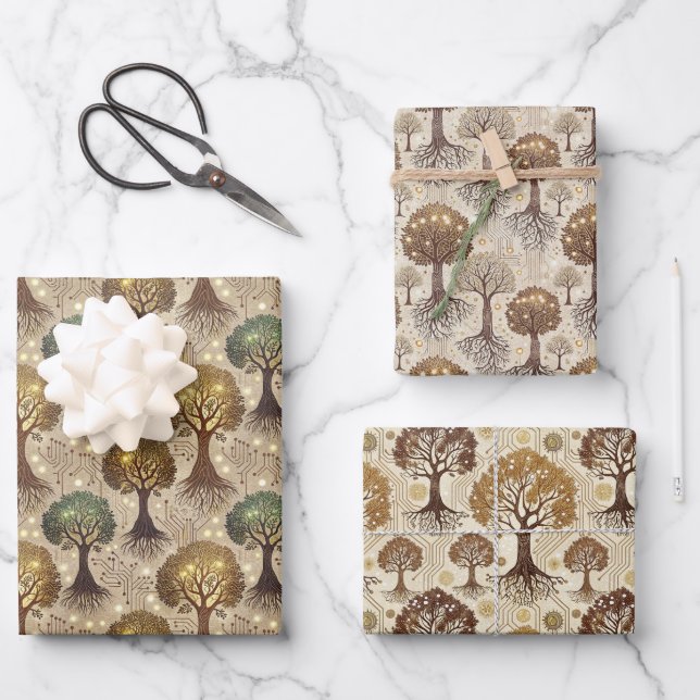 Leiterplatte und Baumwurzeln  Geschenkpapier Set (Vorderseite)