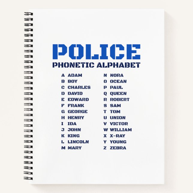 Leitfaden zur Polizei Phonetische Alphabet Notizbuch (Vorderseite)