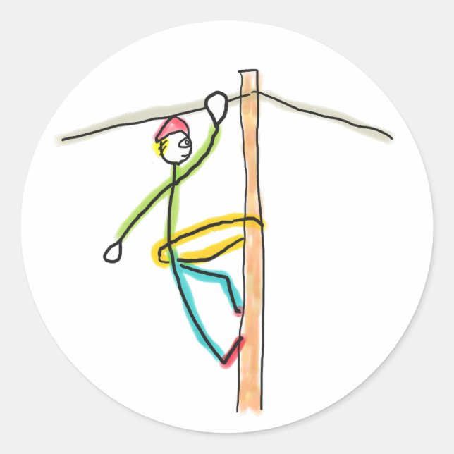 Leitungsmann Stickman Runder Aufkleber (Vorderseite)