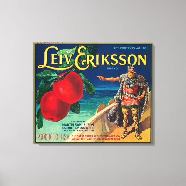 Leiv Eriksson Apple Label - Cashmere, WA Leinwanddruck (Vorderseite)
