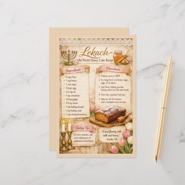 Lekach Alt-Welt Honigkuchen, Rosa Rustikaler Bauer (Vorderseite/Rückseite Beispiel)