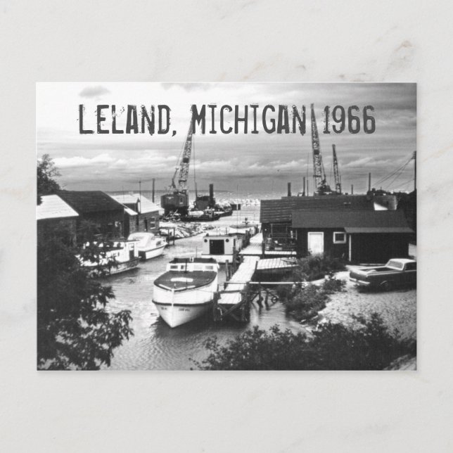 Leland Michigan Retro 1966 Leelanau Hafenboote Postkarte (Vorderseite)