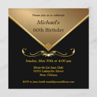 L'élégante Gold Black 60th Brithday Invitations