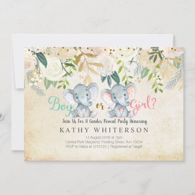 L'éléphant floral révèle son sexe Invitation Botan (Devant)